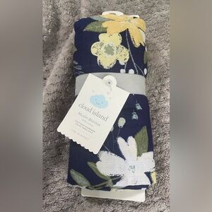 Cloud Island Muslin Blanket 100% Cotton Floral Navy - OEKO-TEX Certified